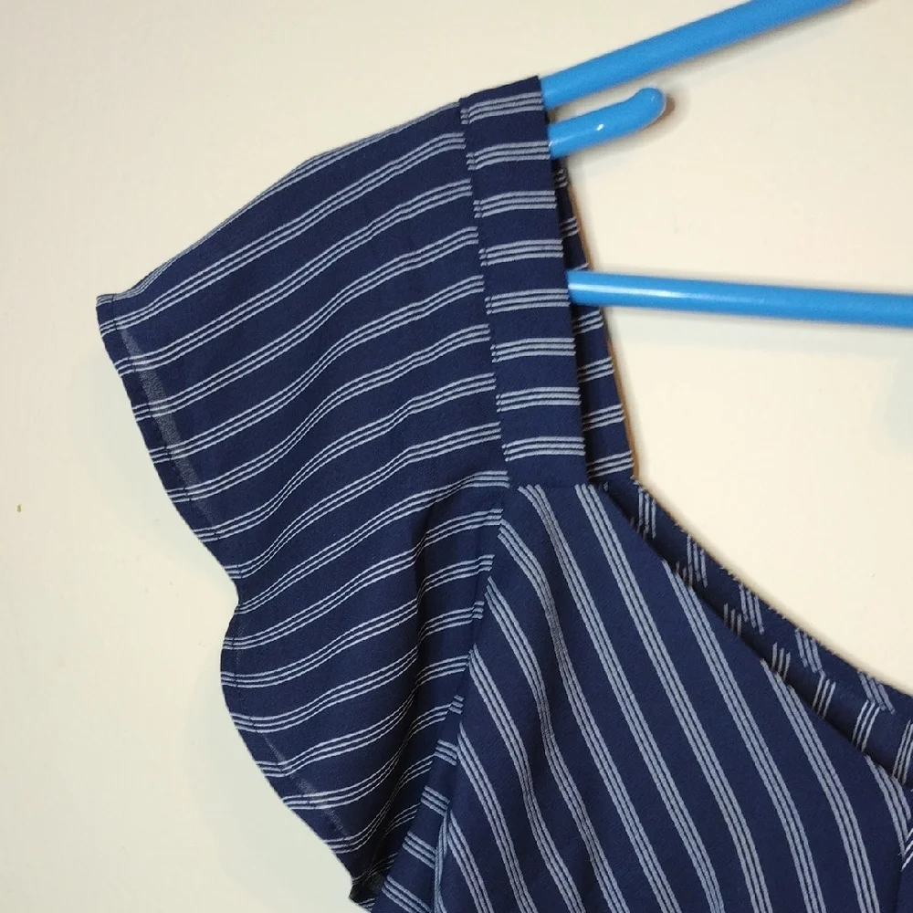 Chic Navy Striped Blouse with Tie Front - Picture 5 of 12